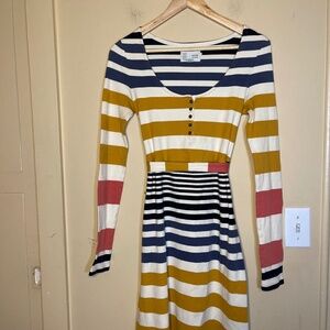 Soft Cotton  Striped Multicolor Long Sleeve Dress